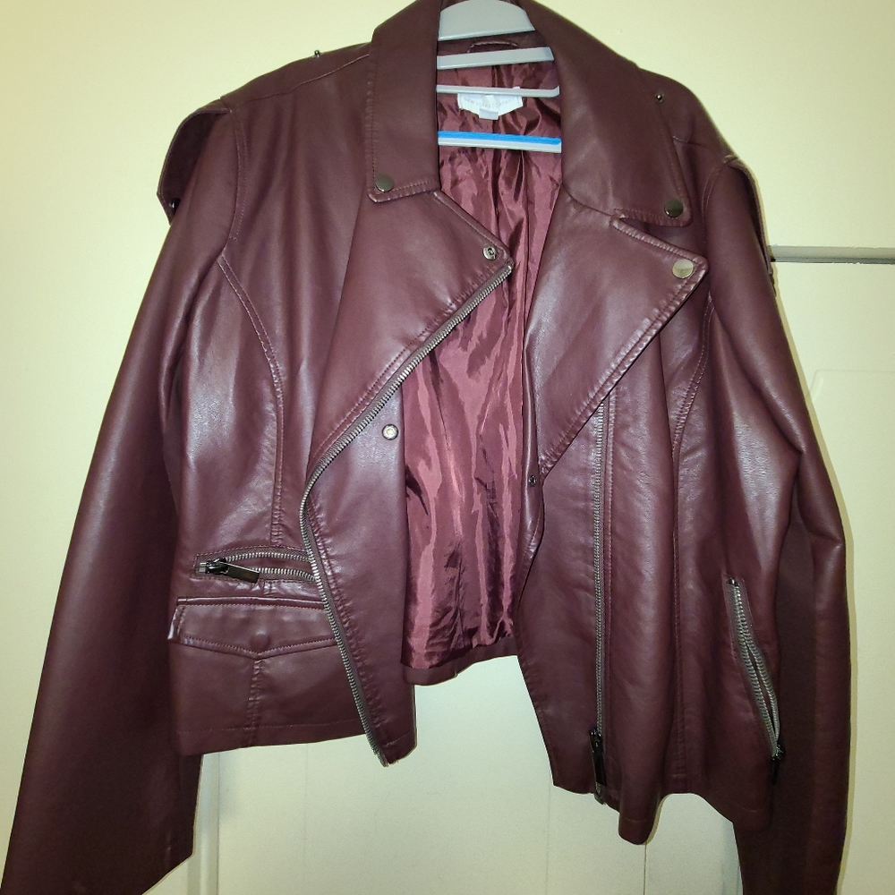 Faux leather motto jacket